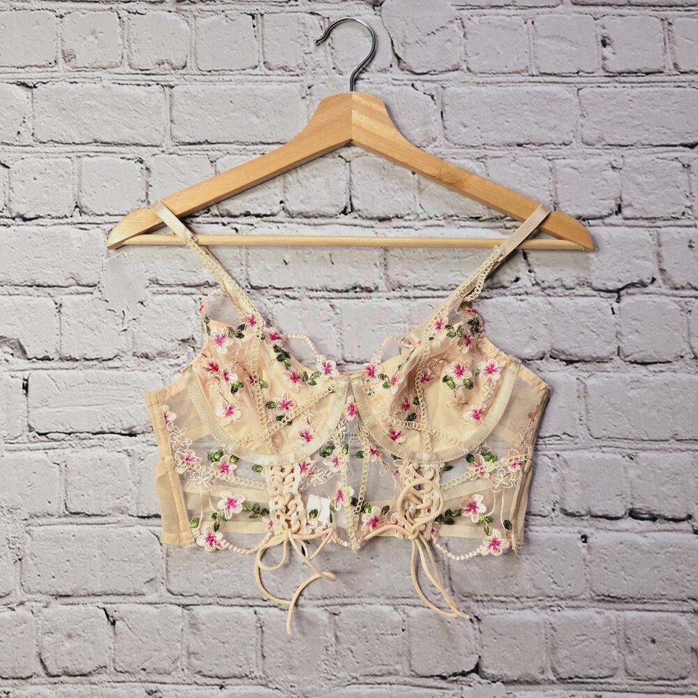 Unbranded Floral Peach‎ Pink Embroidered Bustier Corset Top Size Medium